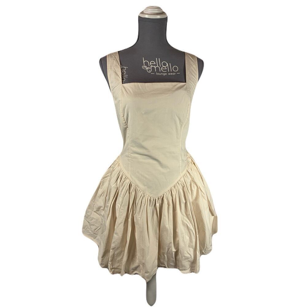 The Drop M NEW Cotton Corset Bubble Skirt Mini Dress Lined Cream TTPD Coquette